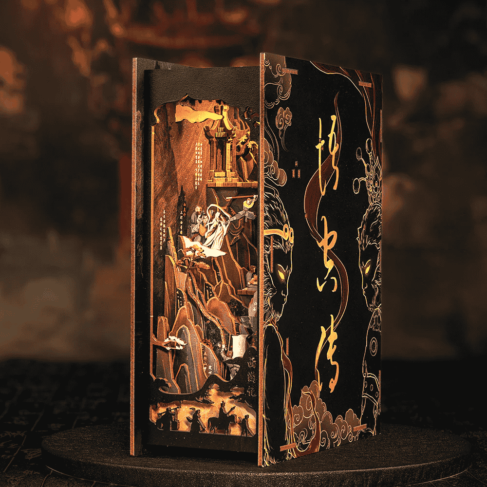 monkey king diorama miniature chinese mythology wuxia retro hollow design mountain sunset glow