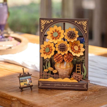 3D Wooden Sunflower Puzzle — 266 Pieces, Warm LED Light, No Glue Required