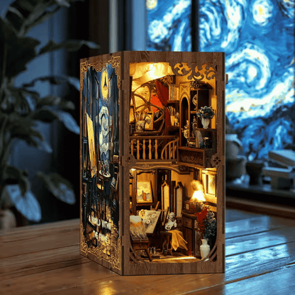 van gogh studio book nook starry night side panel 2 level artist atelier warm LED easels canvase