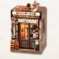 Oishii Kyoto ramen shop book nook with noren curtain and signage