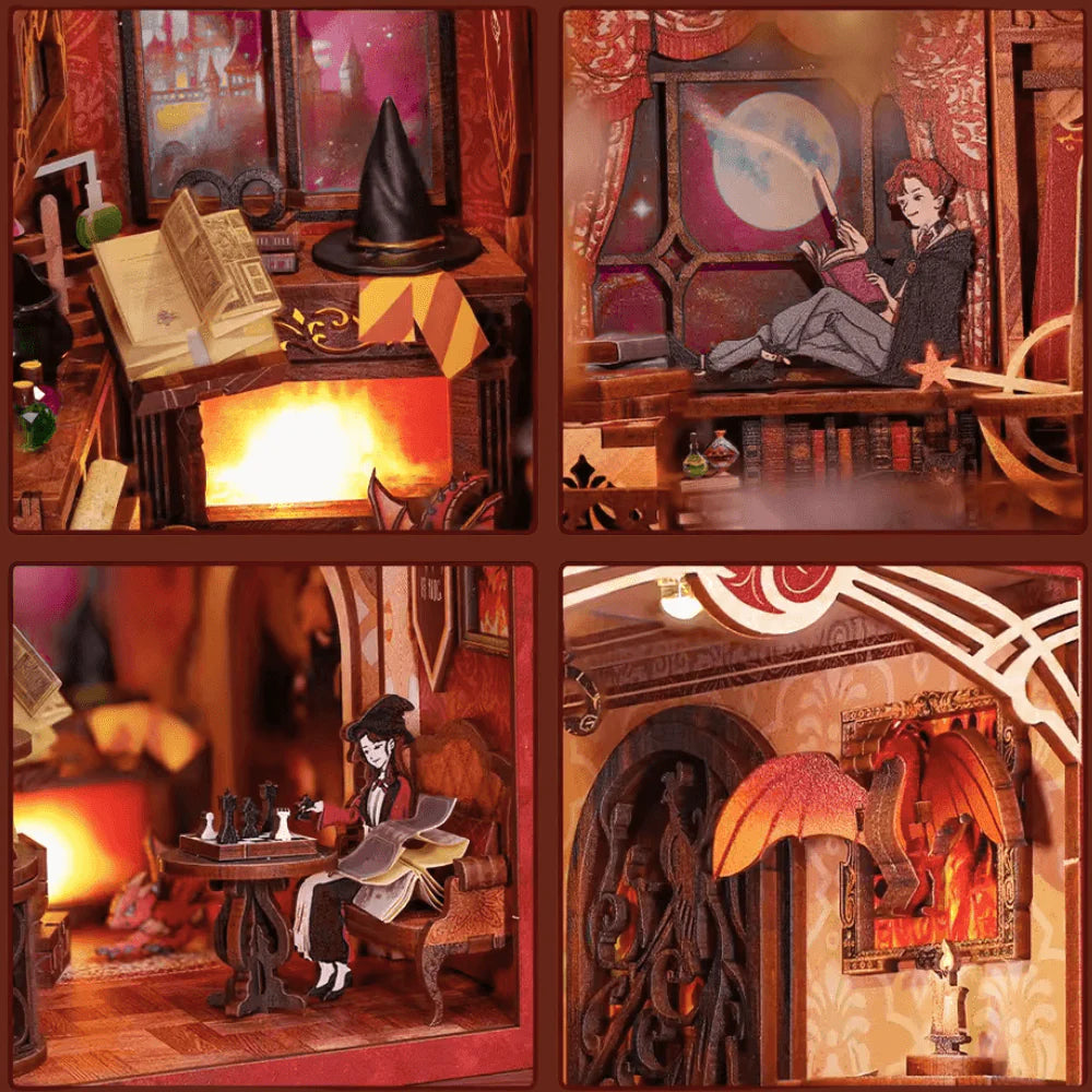 Flame Common Room Book Nook — Build a Wizarding Shelf Insert