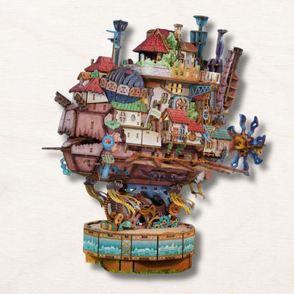 Moving Castle 3D wooden puzzle size reference : 13.58 x 11.06 x 8.74 inches assembled steampunk model
