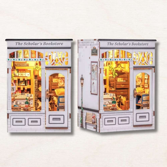 bookstore miniature diorama 17x12x10cm interior staircase service counter academic textbooks