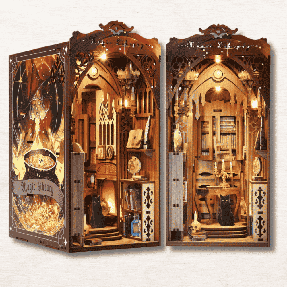 cauldron miniature glowing warm gold LED dark academia witchcraft aesthetic book nook gift