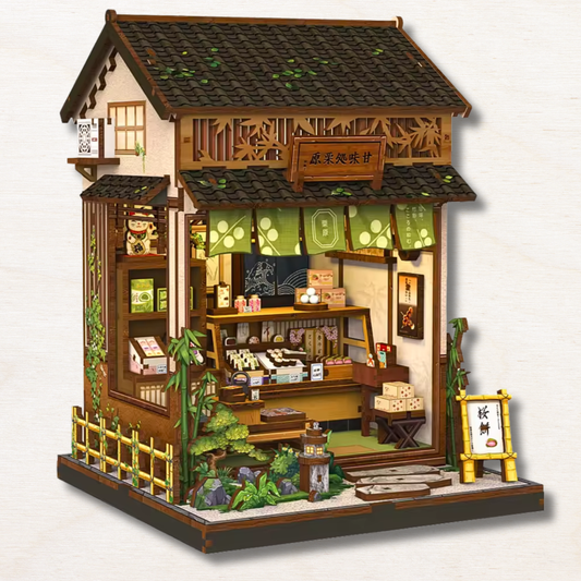 kanmi-dokoro kurihara japanese sweet shop miniature DIY mochi display maneki-neko bamboo garden warm LED