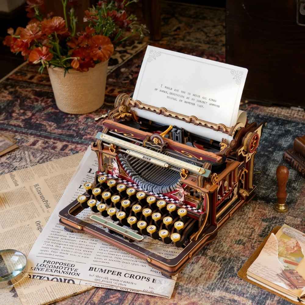 diy typewriter puzzle writer gift dark academia 10-12 hours 29cm fully mechanical no glue spare parts