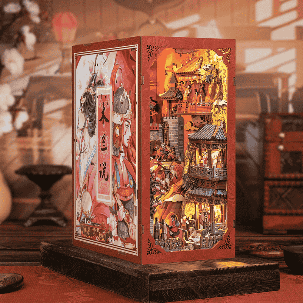 DIY book nook mulan gift chinese mythology fan desk light dustproof cover retractable design