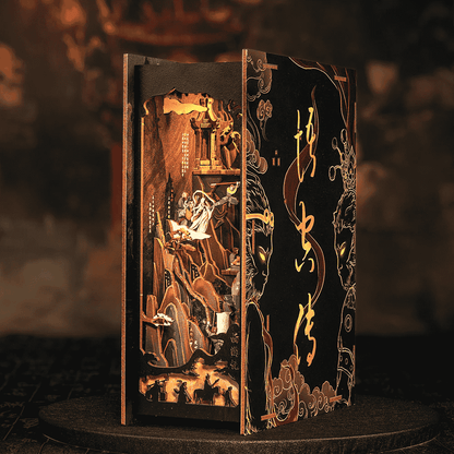 monkey king diorama miniature chinese mythology wuxia retro hollow design mountain sunset glow