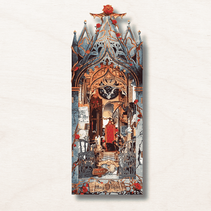 fantasy diorama gothic arch rose thorns black cat crimson throne iron gate ACOTAR style dark fantasy
