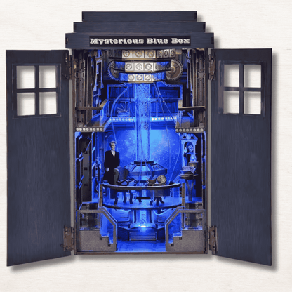 DIY book nook doctor who level 4 368 pieces sci-fi british shelf decor functional doors blue light