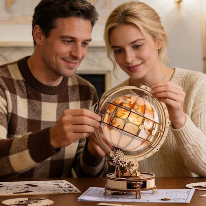 3D wood puzzle globe rotating