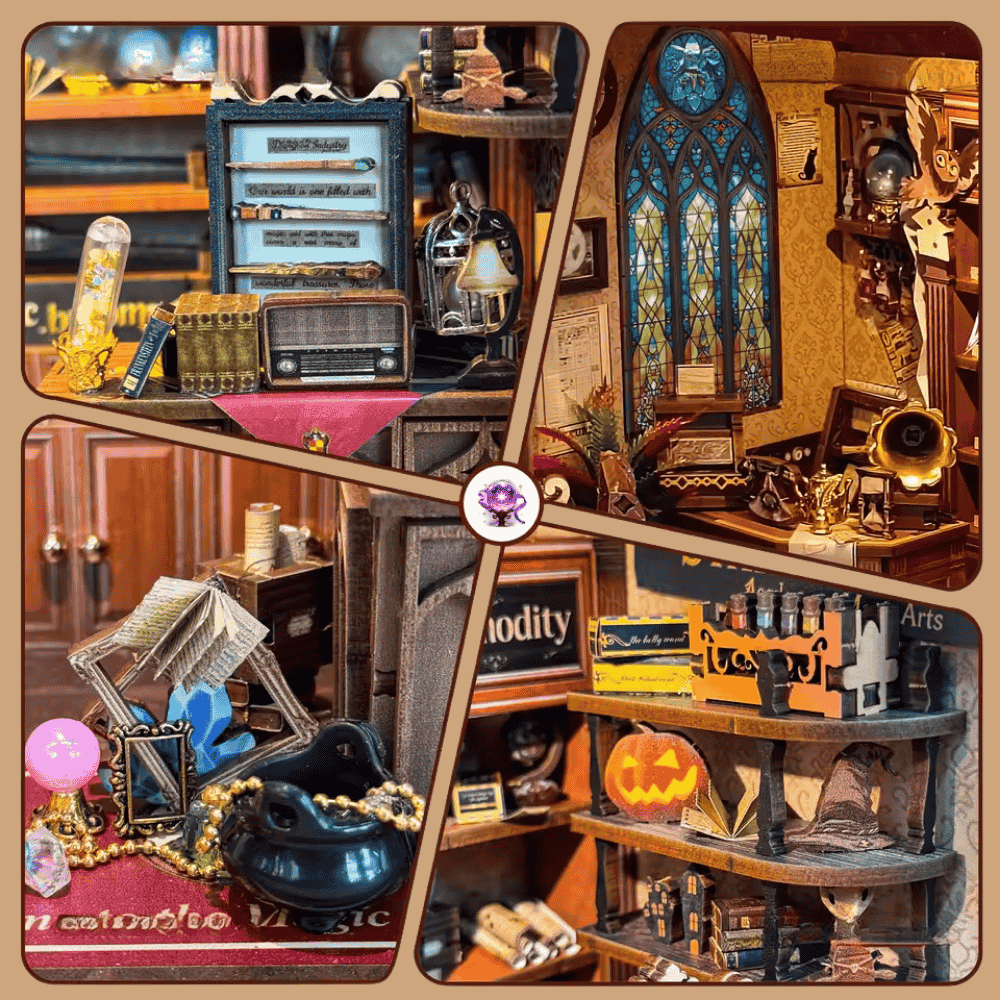 harry potter inspired wizarding shop miniature potions instruments checkerboard floor full interior detail