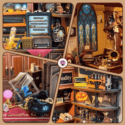 harry potter inspired wizarding shop miniature potions instruments checkerboard floor full interior detail