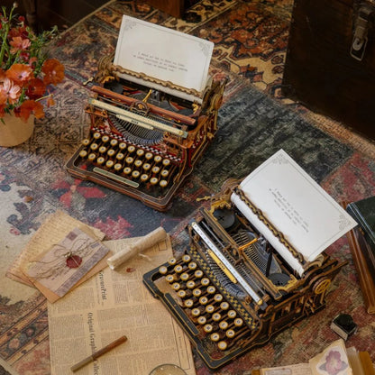 rokr typewriter 3d wooden puzzle magic version burgundy gold mechanical typebars gears 324 pieces steampunk