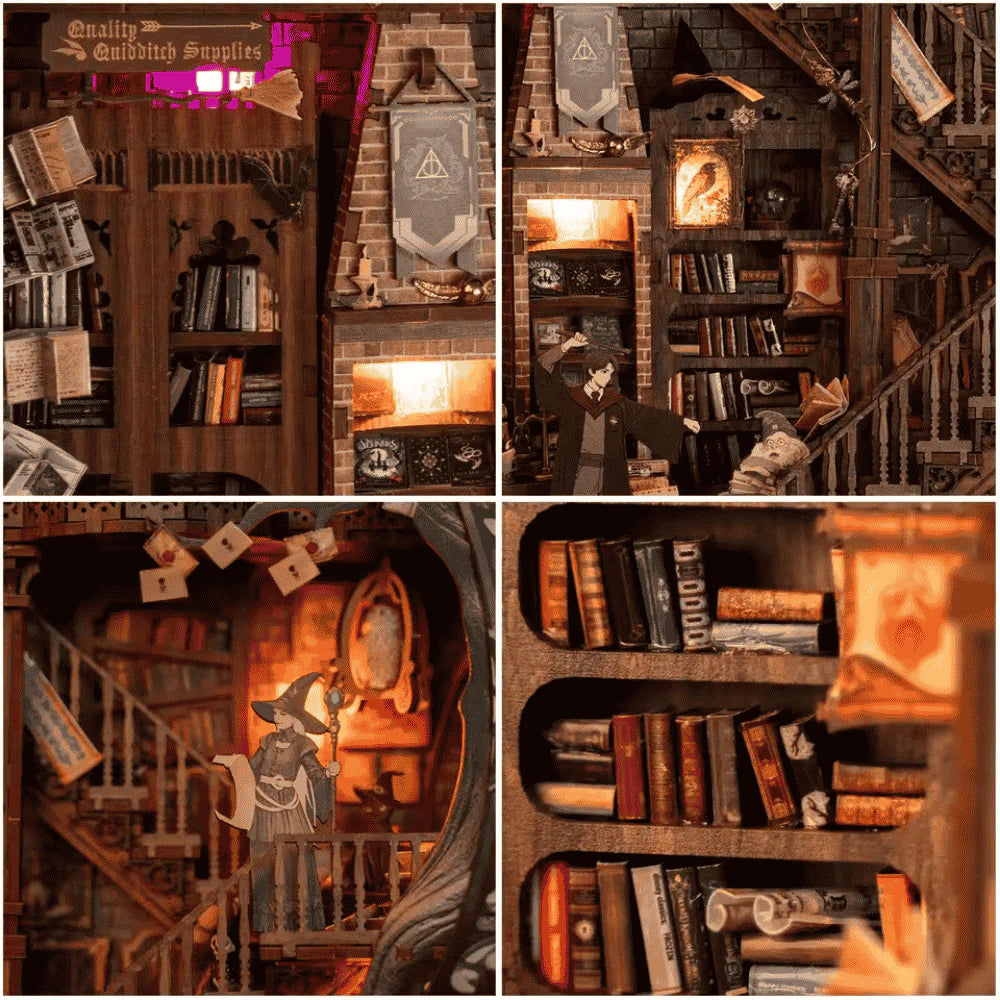 magic library 3d wooden puzzle circular 580 pieces wizard figures quidditch supplies deathly hallows hogwarts style LED